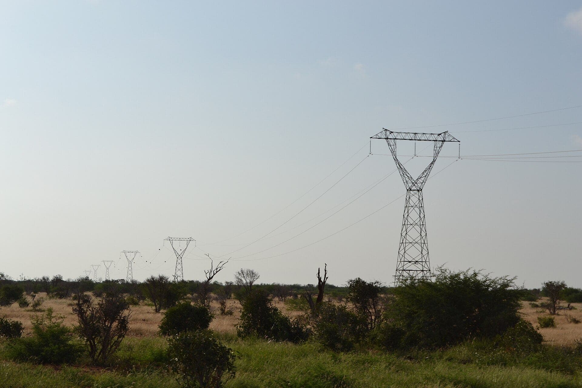 Transmission line in Tsavo East National Park, Kenya